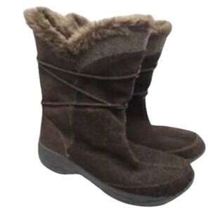 Croft & Barrow Brown Suede Faux Fur Winter Boots Holly Womens Sz‎ 9.5 Medium